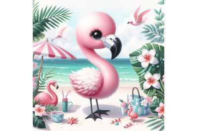 4 Cute flamingo with tropical summer