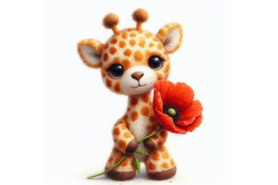 4 Cute Teddy Giraffe Holding a Red Po