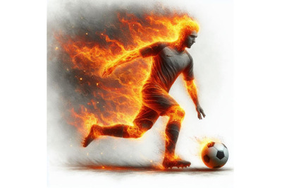 4 Fire soccer player. Fiery football pla