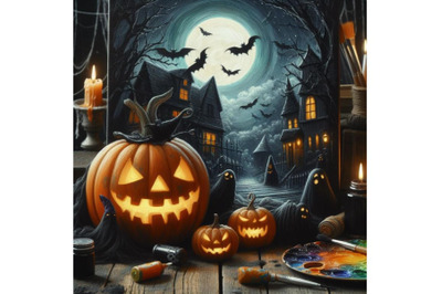 4 Halloween background with wooden