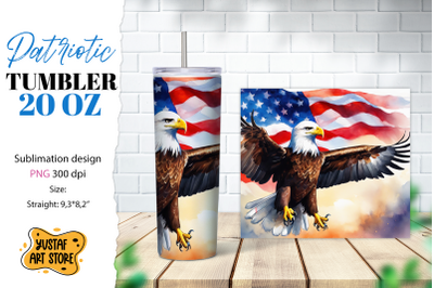 Patriotic tumbler. Eagle and American flag sublimation