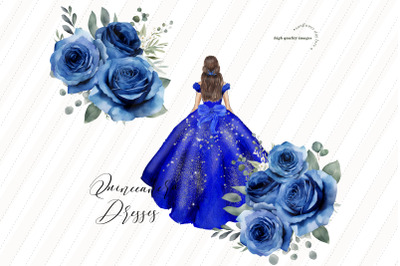 Navy Blue Princess Dresses Clipart&2C; Navy Quinceaera