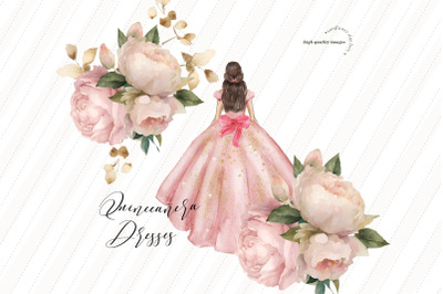 Rose Gold Quinceaera Floral Clipart&2C; Rose Gold Flowers