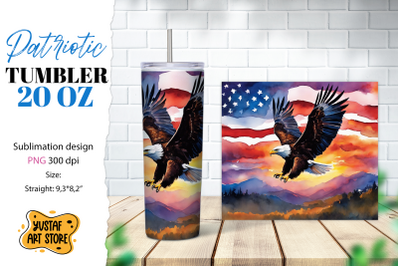 Patriotic tumbler. Eagle and American flag sublimation