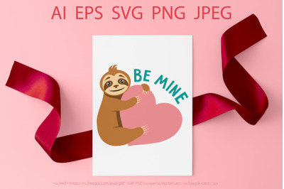 Valentine&#039;s Day SVG cut file. Cute sloth, love illustration