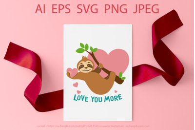 Valentine&#039;s Day SVG. Cute Sloth with heart