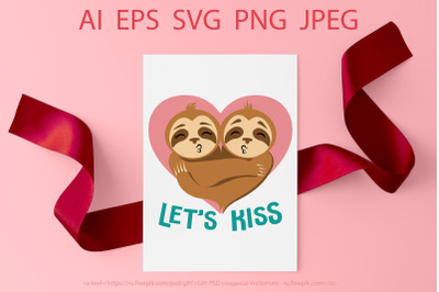 valentine&#039;s Day SVG. Cute sloth couple