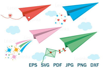 Paper airplane, romantic clipart for printing, cartoon