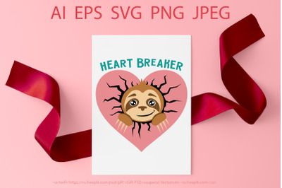 Valentine&#039;s Svg. Sloth heart breaker design