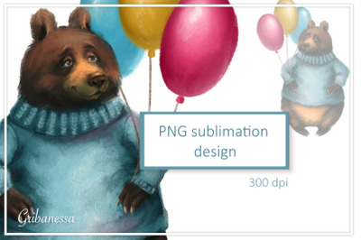 Cute bear with balloons | PNG animal sublimation