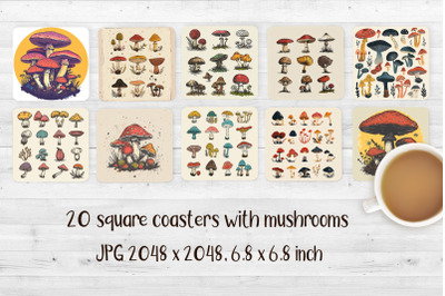 20 Mushrooms Square Sublimation