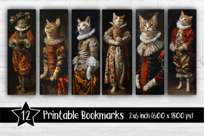 Cat renaissance Bookmarks Printable 2x6 inch