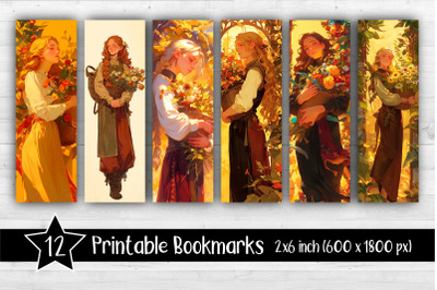 Woman with flowers Bookmarks Printable 2x6 inch