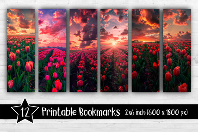 Tulip field Bookmarks Printable 2x6 inch