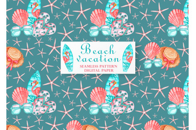 Sea trip watercolor seamless pattern. Beach. Summer holiday.