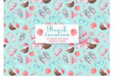 Sea voyage watercolor seamless pattern. Sea vacation. Summer holiday.