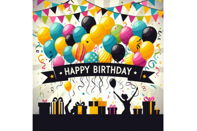 A bundle  of 4 Colorful happy birthday balloons banner