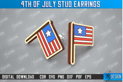 4th of July Stud Earrings | Patriotic Earrings | Red White Blue | CNC