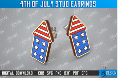 4th of July Stud Earrings | Patriotic Earrings | Red White Blue | CNC