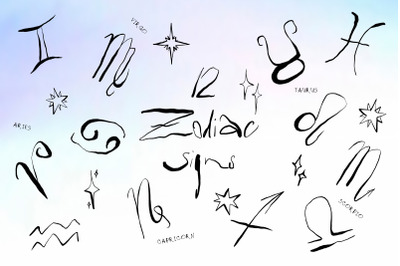 Quirky zodiac signs + stars set