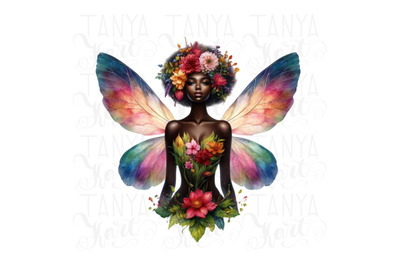 Floral Fairy Melanin Printable Design, Digital Download