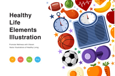 Healthy Life Elements Vector Illustration