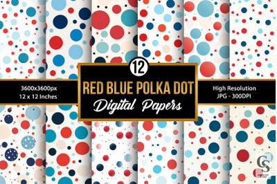 Red &amp; Blue Patriotic Polka Dots Digital Papers