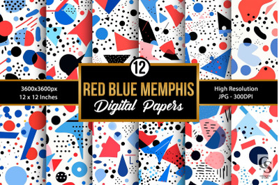 Patriotic Red Blue Memphis Seamless Patterns