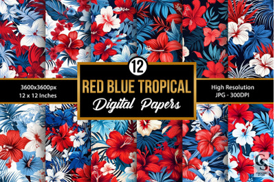 Red &amp; Blue Tropical Flowers Digital Papers