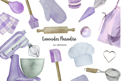 Watercolor bakery mixer clipart. Purple kitchen utensils 21 PNG