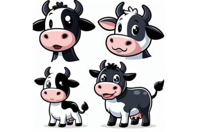 A bundle of Cartoon cow with a friendly expression