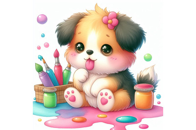 A bundle of te cartoon dog with colorful liquid