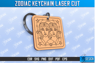 Gemini Keychain Laser Cut | Astrology Design | Zodiac Sign | CNC File