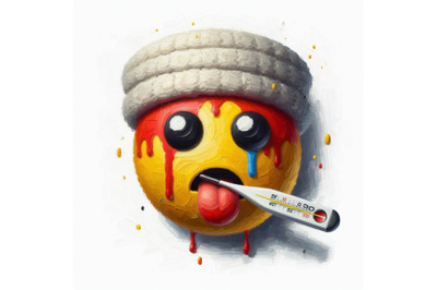 A bundle of a sick emoticon with a thermometer