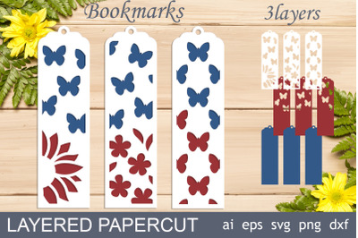 Patriotic bookmarks svg&2C; Layered papercut