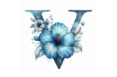 A bundle of  Blue hibiscus grunge vintage alphabet