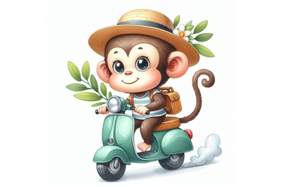 A bundle of 02 Cartoon monkey riding a scooter