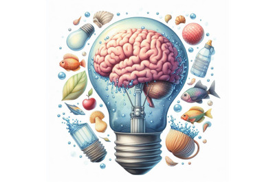 A bundle of brain inside the light bulb and insid