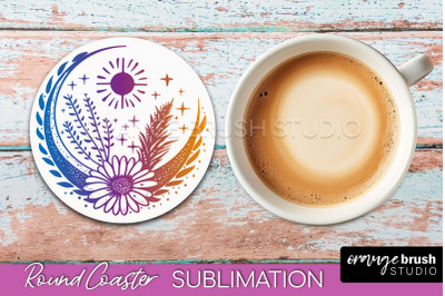 Celestial Coaster Sublimation, Boho Mystical Round Coaster