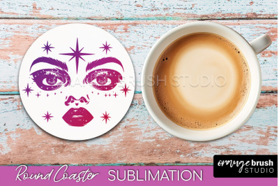 Celestial Coaster Sublimation, Boho Mystical Round Coaster