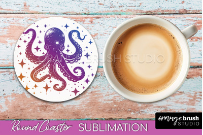 Celestial Coaster Sublimation, Boho Mystical Round Coaster