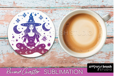 Celestial Coaster Sublimation, Boho Mystical Round Coaster