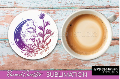 Celestial Coaster Sublimation, Boho Mystical Round Coaster