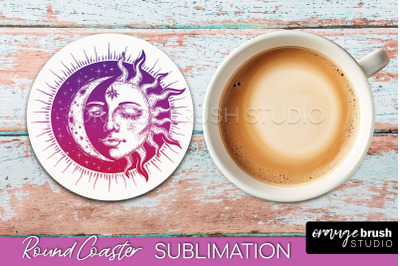 Celestial Coaster Sublimation, Boho Mystical Round Coaster