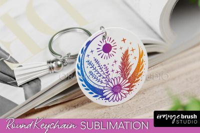 Boho Mystical Keychain PNG - Celestial Round Keychain