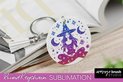 Boho Mystical Keychain PNG - Celestial Round Keychain