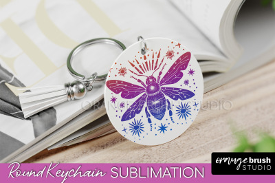 Boho Mystical Keychain PNG - Celestial Round Keychain