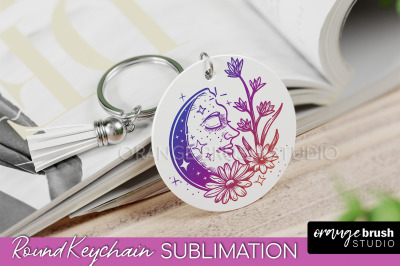 Boho Mystical Keychain PNG - Celestial Round Keychain