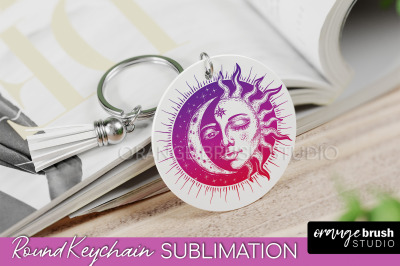 Boho Mystical Keychain PNG - Celestial Round Keychain