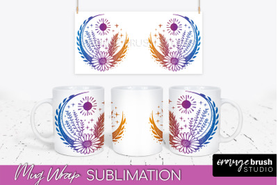 Celestial Mug Wrap PNG, Boho Mystical Coffee Mug Sublimation